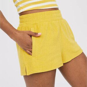 Aerie Offline Summer Lights Terry Shorts High Rise Yellow Beach Pool Size L NWT
